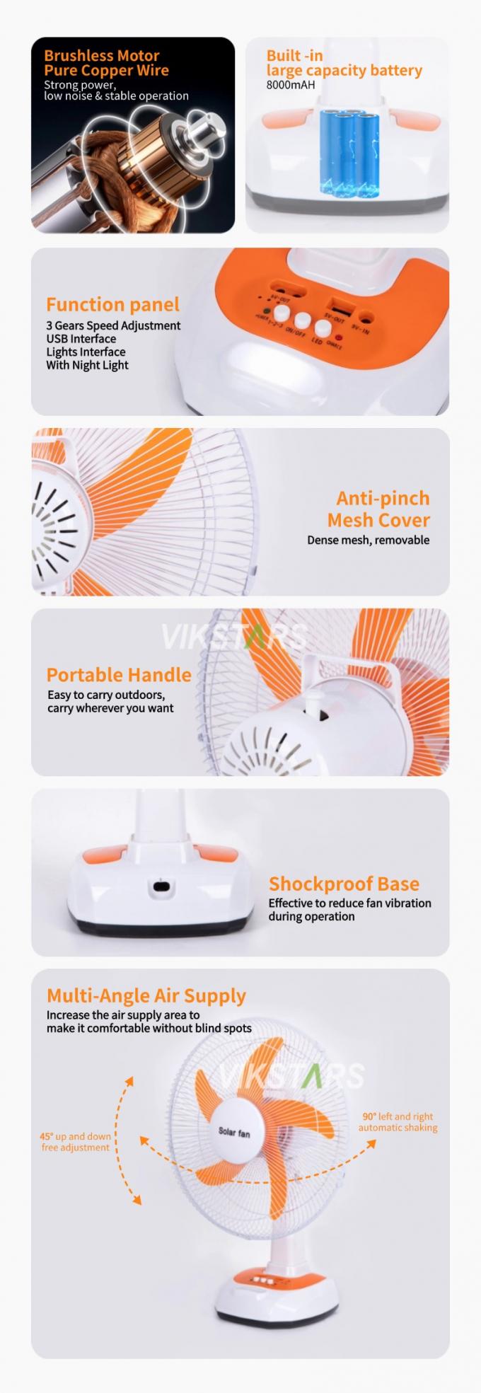 Do kempingu Awaryjny Wentylator Stołowy Zasilany Energią Słoneczną 16 Cali Oszczędność Energii Z Żarówkami 4