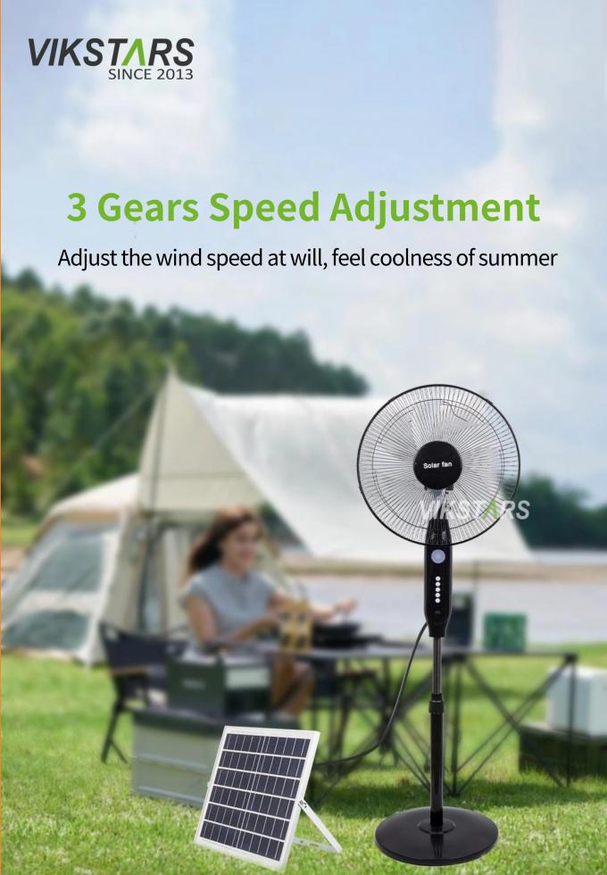 Gorąco sprzedawany 5-ławkowy 16-calowy wiatraki słoneczne z lampą LED z panelem i baterią Wiatraki słoneczne podłogowe 15